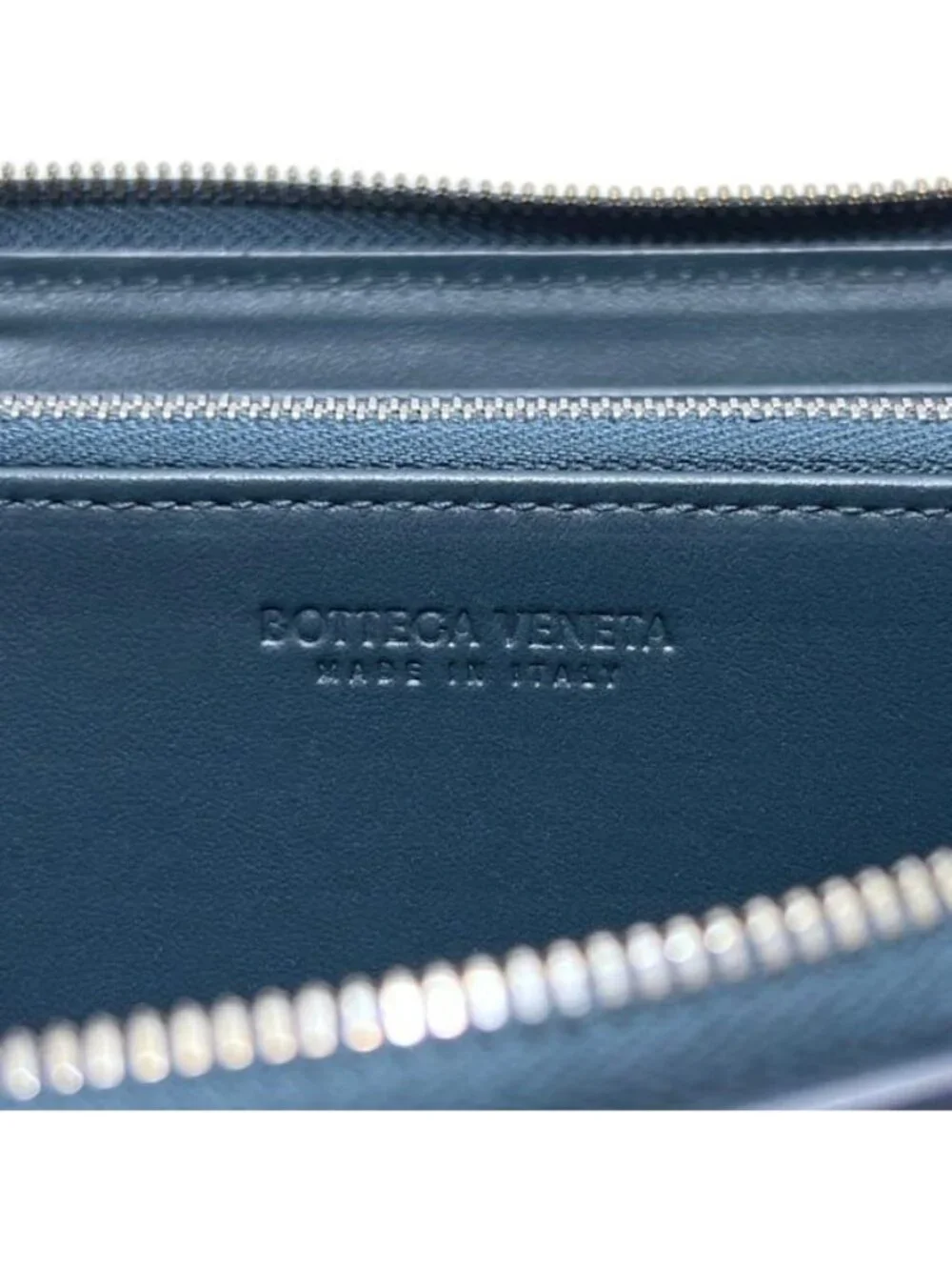 Bottega Veneta Zip Around Wallet Zip Navy Blue Cassette with Leather Charm IC